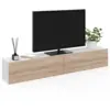Image de Meuble tv 180 cm suspendu elio 2 portes blanc et bois