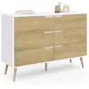Image de Commode 6 Tiroirs Helsinki 115 Cm Scandinave Blanc Et Effet Hêtre