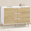 Image de IDMARKET Commode 6 tiroirs HELSINKI 115 cm scandinave blanc et effet hêtre