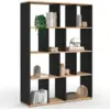 Image de Etagère Bibliothèque Jena 4 Niveaux Noir Et Effet Bois 143 Cm