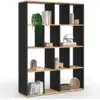 Image de Etagère bibliothèque jena 4 niveaux noir et effet bois 143 cm