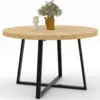 Image de Table À Manger Fixe Ronde Selma 4-6 Personnes Bois Et Noir 110 Cm