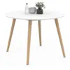 Image de Table À Manger Fixe Ronde Angela 4-6 Personnes Blanc Pieds Bois 110 Cm
