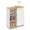 Image de Buffet D'appoint 70 Cm Vito 3 Étagères Et Placard Blanc Et Plateau Bois