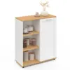 Image de Buffet d'appoint 70 cm vito 3 étagères et placard blanc et plateau bois