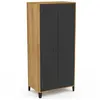 Image de Armoire Vestiaire Penderie Ester 2 Portes Métal Noir Et Contour Bois Design Industriel