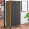 Image de IDMARKET Armoire vestiaire penderie ESTER 2 portes métal noir et contour bois design industriel