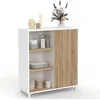 Image de Buffet D'appoint 70 Cm Easy Montage Facile Sans Outils 3 Étagères Et 1 Porte Coulissante Réversible Blanc Et Bois