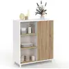 Image de Buffet d'appoint 70 cm easy montage facile sans outils 3 étagères et 1 porte coulissante réversible blanc et bois