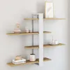 Image de IDMARKET Etagère murale avec étagères coulissantes ORA 4 niveaux façon hêtre et blanc