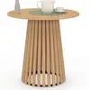 Image de Table à manger ronde carmen 4 personnes pied bois en lattes et plateau bois 80 cm