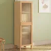 Image de IDMARKET Armoire de rangement EDHEN 1 porte 3 étagères bois et cannage