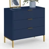 Image de Commode 3 Tiroirs Blenia 80 Cm Bleu Nuit Et Finitions Dorées
