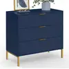 Image de Commode 3 tiroirs blenia 80 cm bleu nuit et finitions dorées