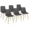 Image de Lot de 6 chaises mila en velours gris foncé pied effet bois pour salle à manger
