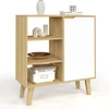 Image de Buffet D'appoint 3 Étagères Et Placard 70 Cm Finn Blanc Et Bois Façon Hêtre