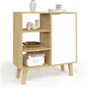 Image de Buffet d'appoint 3 étagères et placard 70 cm finn blanc et bois façon hêtre