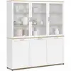 Image de Buffet vaisselier 160 cm vito meuble de cuisine 6 portes blanc et bois