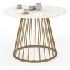 Image de Table À Manger Ronde Yuna 6 Personnes Pied Filaire Laiton Et Plateau Effet Marbre Blanc Alaska 110 Cm