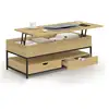 Image de Table basse plateau relevable rectangulaire detroit avec 2 tiroirs design industriel