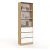 Image de Etagère bibliothèque carla 3 niveaux 3 tiroirs blanc et effet bois 190 cm