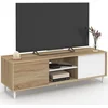 Image de Meuble Tv 140 Cm Easy Montage Sans Outils 2 Portes Coulissantes Réversibles Effet Bois Et Blanc