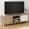 Image de IDMARKET Meuble TV 140 cm EASY montage sans outils 2 portes coulissantes réversibles effet bois et blanc