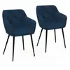 Image de Lot de 2 chaises de salle à manger, fauteuils de table capitonnés lya velours bleu canard