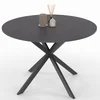 Image de Table À Manger Ronde Jaspe 6 Personnes Plateau Effet Béton Pied Araignée Gris Anthracite 110 Cm
