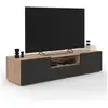 Image de Meuble tv 140 cm eli bois façon hêtre portes noires