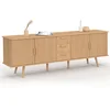 Image de Buffet 180 Cm Juliette Xxl 4 Portes Et 3 Tiroirs Effet Lattes Tasseau Bois