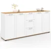 Image de Buffet 180 Cm Vito Xxl 4 Portes Avec 3 Tiroirs Bois Et Blanc