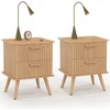 Image de Lot De 2 Tables De Chevet Juliette 2 Tiroirs Effet Lattes Tasseau Bois