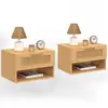 Image de Lot De 2 Tables De Chevet Murales Robert 1 Tiroir Avec Niche Effet Naturel Cannage Et Bois