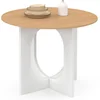 Image de Table À Manger Fixe Ronde Aloise 4 Personnes Pied Arc Blanc Et Bois 80 Cm