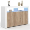 Image de Buffet 110 Cm Elight 3 Portes Avec Led Et Niches Blanc Et Bois Façon Hêtre