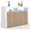 Image de Buffet 110 cm elight 3 portes avec led et niches blanc et bois façon hêtre