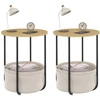 Image de Lot De 2 Tables De Chevet, Tables D'appoint, Bout De Canapé Detroit Rondes Avec Panier En Tissu Design Industriel