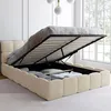 Image de IDMARKET Lit coffre double NUAGE avec tête de lit matelassée et sommier 140 x 190 cm velours beige