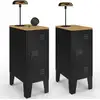 Image de Lot De 2 Tables De Chevet Étroites Ester 1 Porte Métal Noir Plateau Façon Hêtre Design Industriel