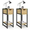 Image de Lot De 2 Tables De Chevet Detroit 1 Tiroir Avec Tablette Gain De Place Bois Et Métal Noir Design Industriel