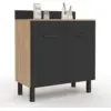 Image de Buffet Bas De Cuisine 80 Cm Cina Plan De Travail H.83 Cm 2 Portes + Tiroir Façon Hêtre Et Noir