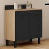 Image de IDMARKET Buffet bas de cuisine 80 cm CINA plan de travail H.83 cm 2 portes + tiroir façon hêtre et noir