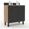 Image de Buffet bas de cuisine 80 cm cina plan de travail h.83 cm 2 portes + tiroir façon hêtre et noir