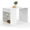 Image de Ilot Central Mange-debout 4 Personnes Vito 130 Cm Blanc Et Plateau Marbre Alaska