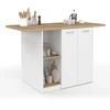 Image de Ilot Central Bao 140 Cm 4 Personnes Bois Blanc Avec Plan De Travail Façon Hêtre