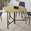 Image de Table À Manger Pliante Ronde Yael 4 Personnes Bois Et Noir Design Industriel 110 Cm