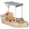 Image de Bac À Sable World Bois Bateau De Pirate Avec Banc Coffre Et Toit Gris