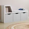 Image de IDMARKET Bibliothèque banc OSCAR 4 cases avec coussins gris et bacs tissus 102 cm blanc