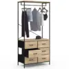 Image de Dressing Penderie L. 80 Cm Utah Avec 6 Bacs En Tissu Bois Et Noir